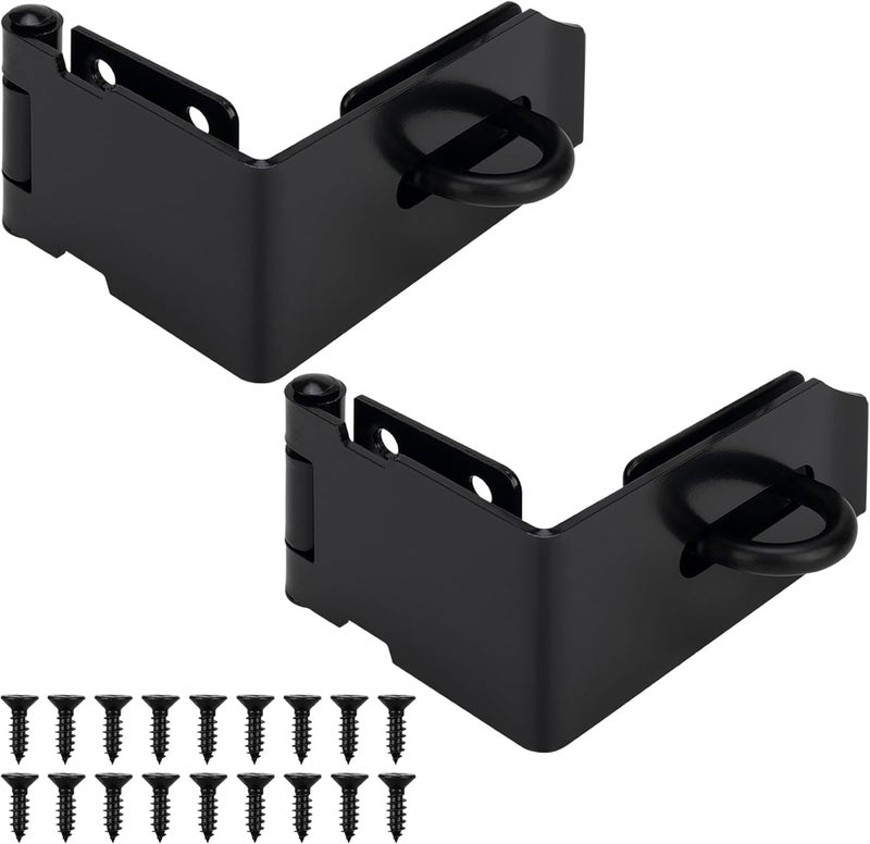 KIMIWISE 5 Inch Door Hasp Latch, 90° Right Angle Heavy Duty Stainless Steel Padlock Latch, Extra Thick Door Lock Hasp, Suitable for Cabinets, Drawers, Wooden Boxes, and Bookcases, Black, 2 Pack - Image 1
